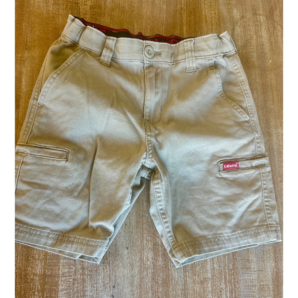 Levis Boys Khaki Cargo Shorts Tan Size 10 Regular Adjustable Waist Cotton Blend